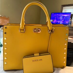 Chic Yellow Satchel with Wallet